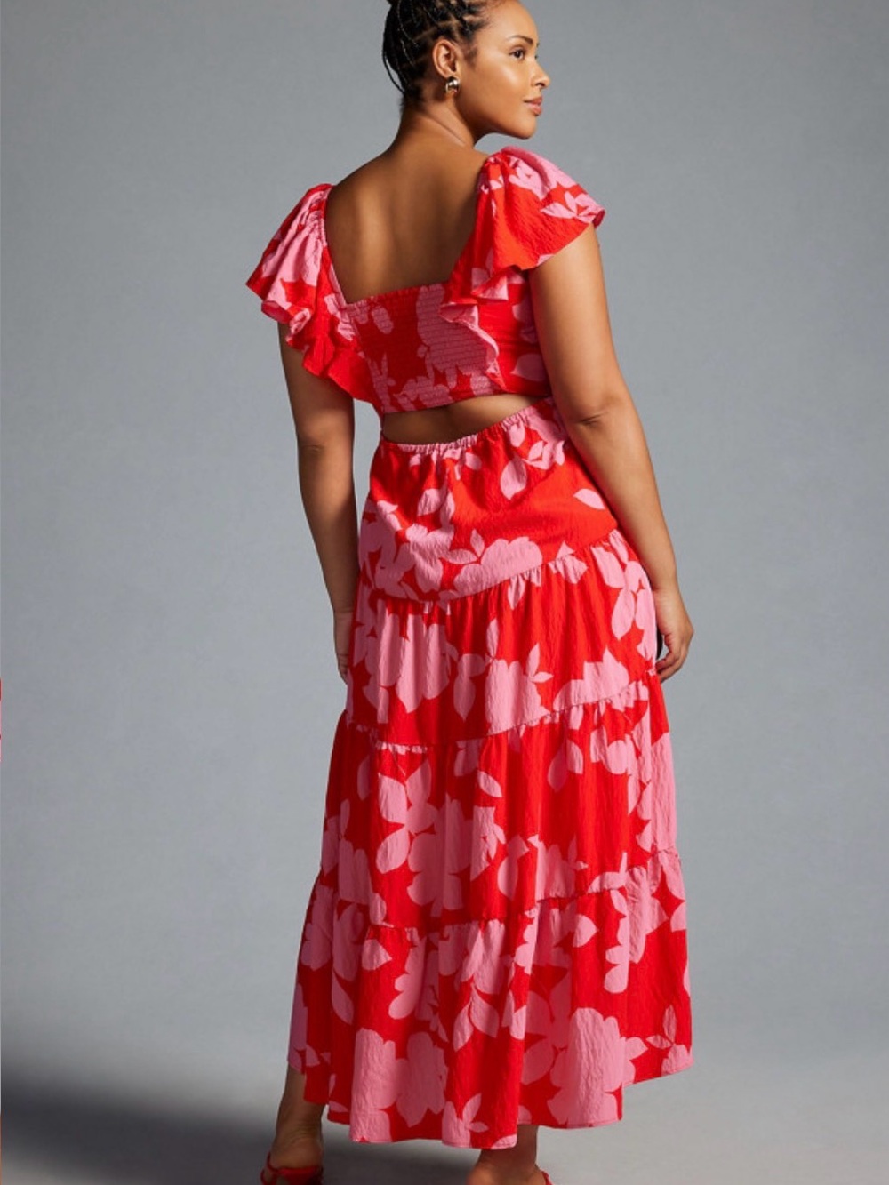 Anthropologie Red Dress with Pink Floral Print - Picture 2 of 6